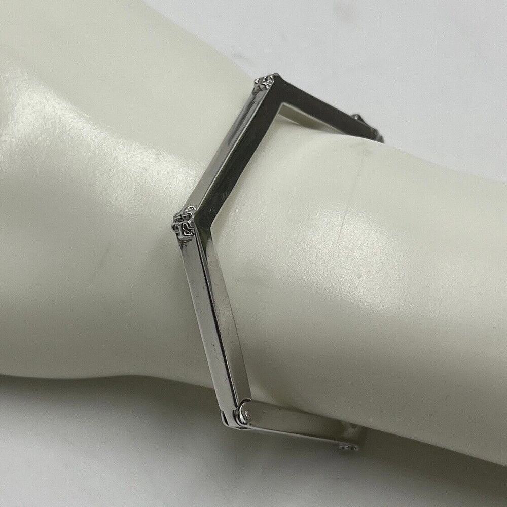 Tory Burch‎ Designer Stainless Chic Hexagonal Hex-Logo Hinged Angular Bracelet